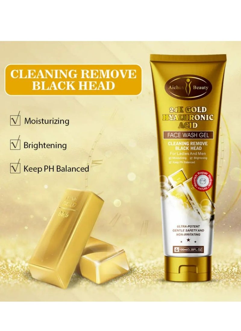 Aichun beauty Deep Cleansing Face Wash Gel Brightening & Moisturizing with Gold & Hyaluronic Acid Collagen for Adults 100 ml  - Image 5