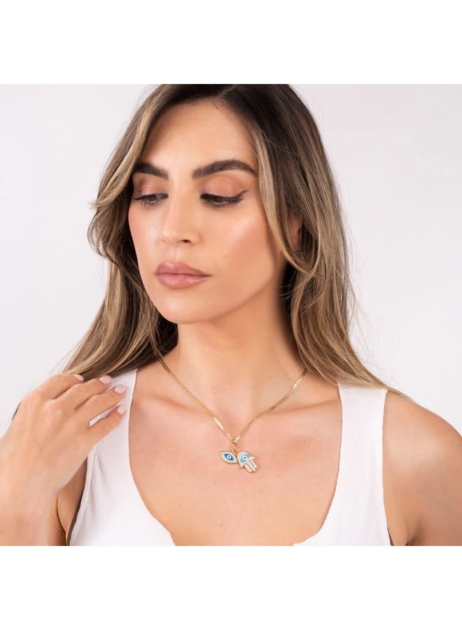 Barzel 18K Gold Plated Crystal Evil Eye Hamsa Pendant Necklace for Women, 24", Gold Plated, Cubic Zirconia - Image 3