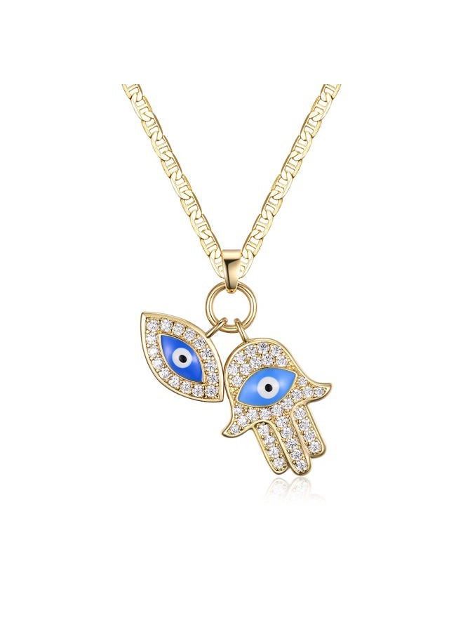 Barzel 18K Gold Plated Crystal Evil Eye Hamsa Pendant Necklace for Women, 24", Gold Plated, Cubic Zirconia - Image 1