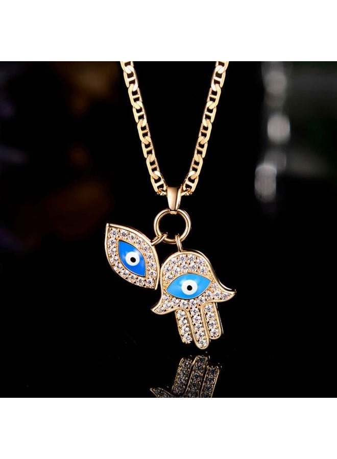 Barzel 18K Gold Plated Crystal Evil Eye Hamsa Pendant Necklace for Women, 24", Gold Plated, Cubic Zirconia - Image 5