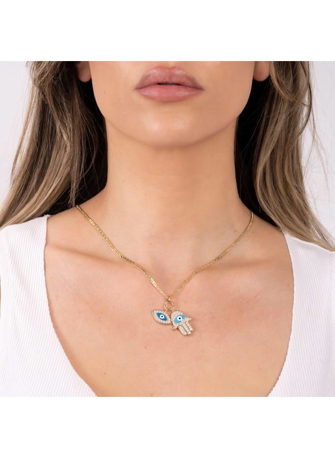Barzel 18K Gold Plated Crystal Evil Eye Hamsa Pendant Necklace for Women, 24", Gold Plated, Cubic Zirconia - Image 2