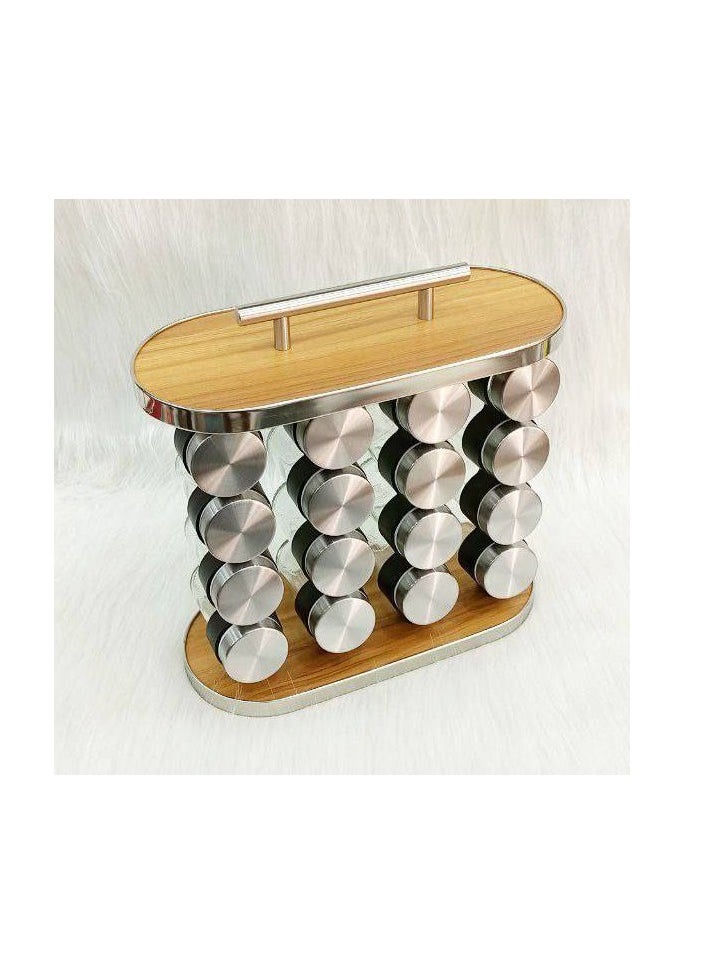 PACIFIC Spice And Seasoning Jar Set, Stand With 16 Glass Spice Jars With Stainless Steel Lid  - Image 1