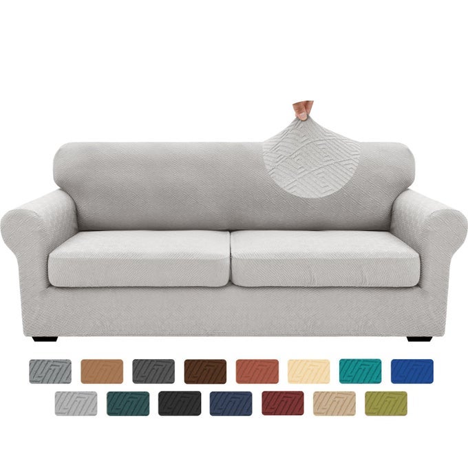 2025 NEW 3 PIECES COUCH COVERS FOR 2 EXTRA LARGE CUSHION SOFA SUPER STRETCH SOFA COVER FOR 2 LARGE SEAT UNIVERSAL LOVESEAT SLIP COVER FOR LIVING ROOM SILVER GREY 71912 CUSHIONS