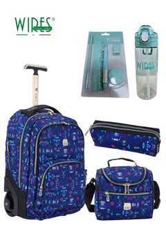 Wires 5 Piece Kids School Trolley Bag laptop compartment 2 Wheels With Lunch bag & Pencil Case  - Image 1