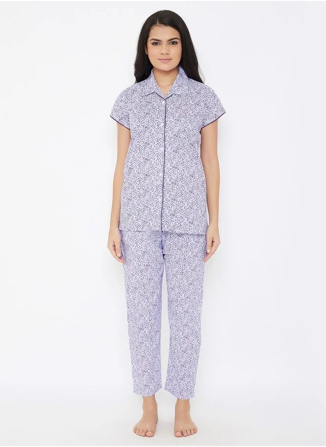 كلوفيا Clovia Women Cotton Button Down Shirt and Multicolor Pyjama Sets