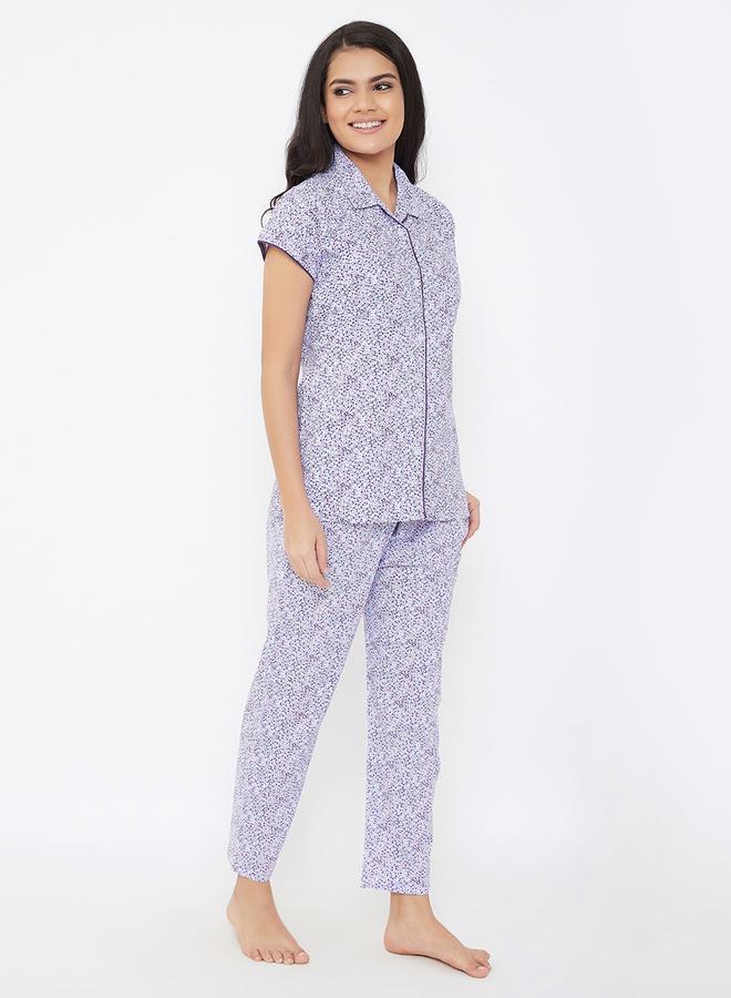 Clovia Clovia Women Cotton Button Down Shirt and Multicolor Pyjama Sets  - Image 3