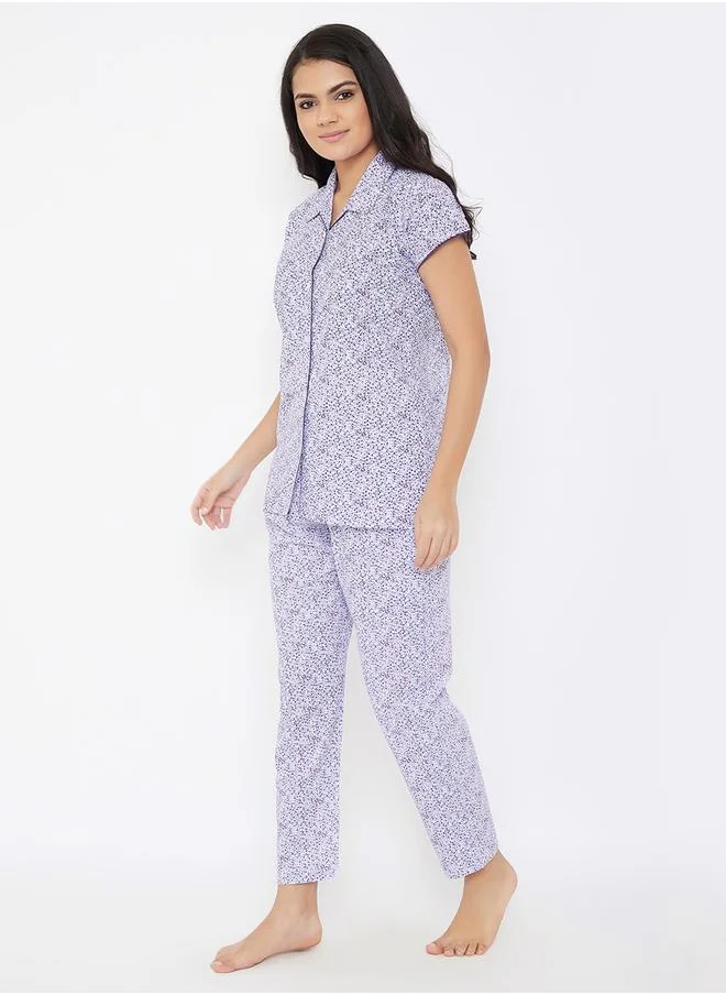 كلوفيا Clovia Women Cotton Button Down Shirt and Multicolor Pyjama Sets