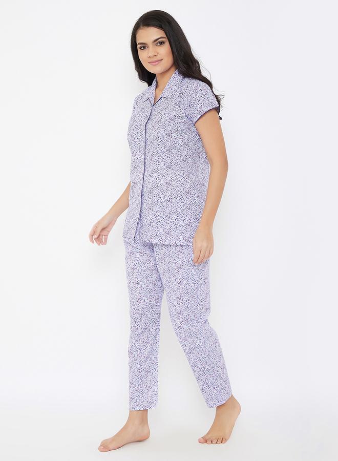 Clovia Clovia Women Cotton Button Down Shirt and Multicolor Pyjama Sets  - Image 2