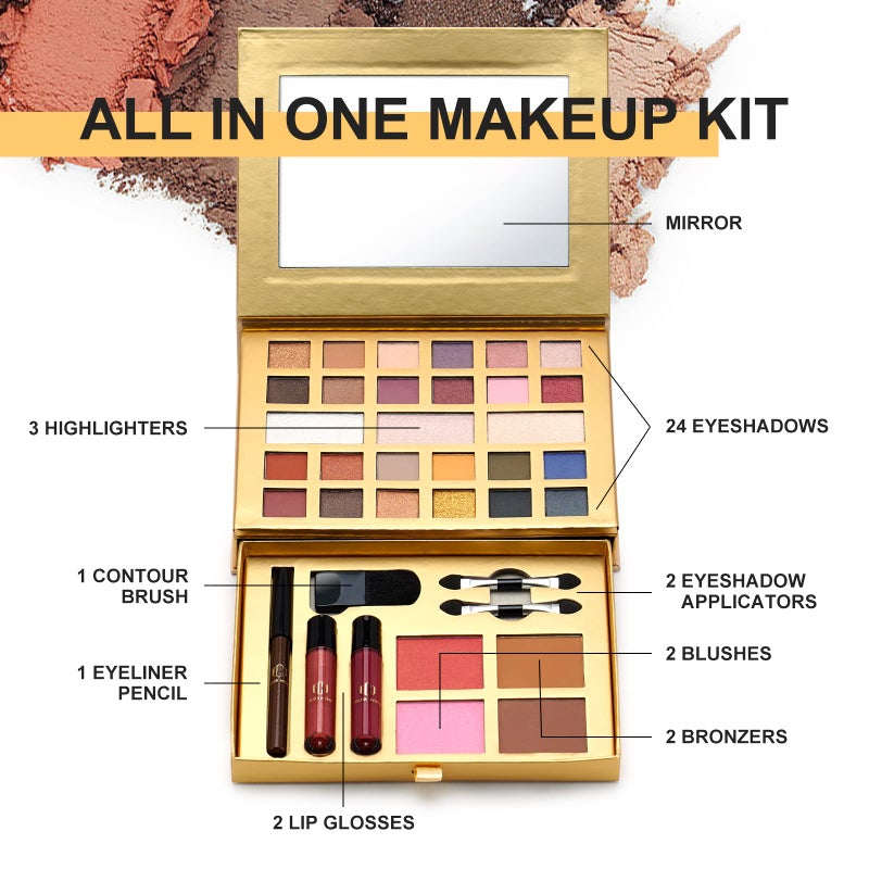 Color Nymph All-in-One Makeup Kit - Perfect Set for Women, Teens, and Beginners! Travel-Friendly Palette with 24 Eyeshadows, Lip Glosses, Brushes, and Mirror - Your Ultimate Makeup Solution! - Image 2