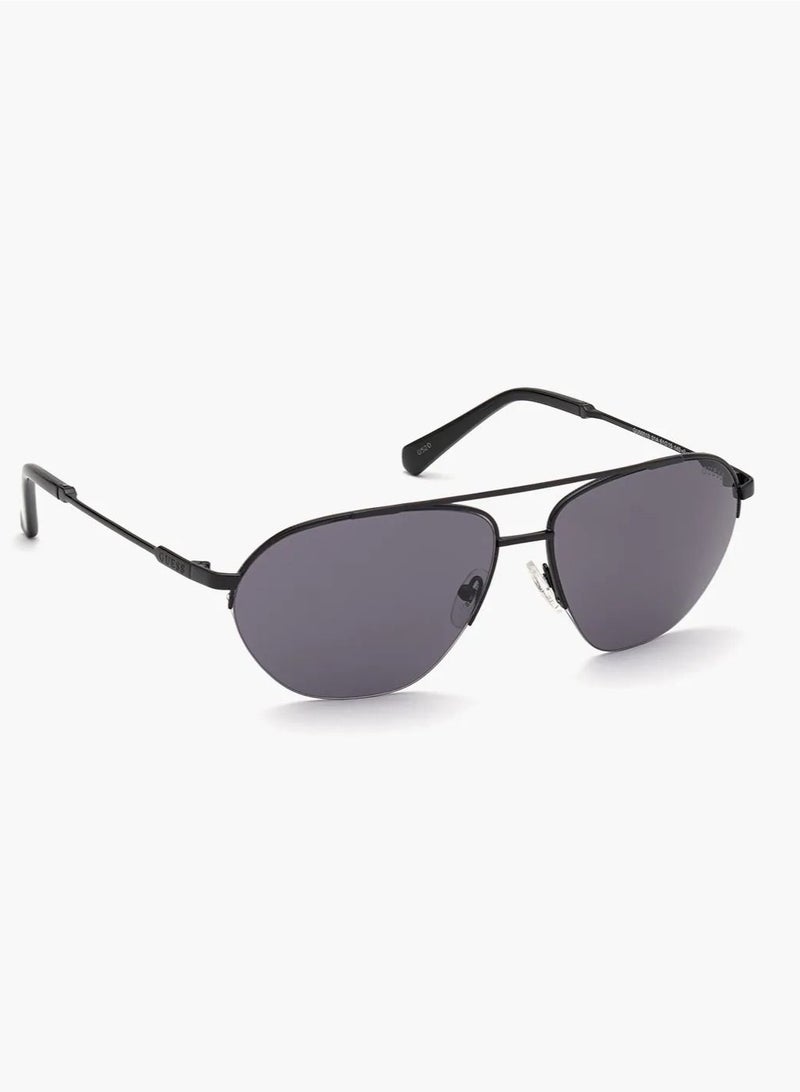 Guess Aviator Sunglasses, Shiny Black with Smoked Lenses GU00010 01A Lens Size: 61mm Large - Image 1