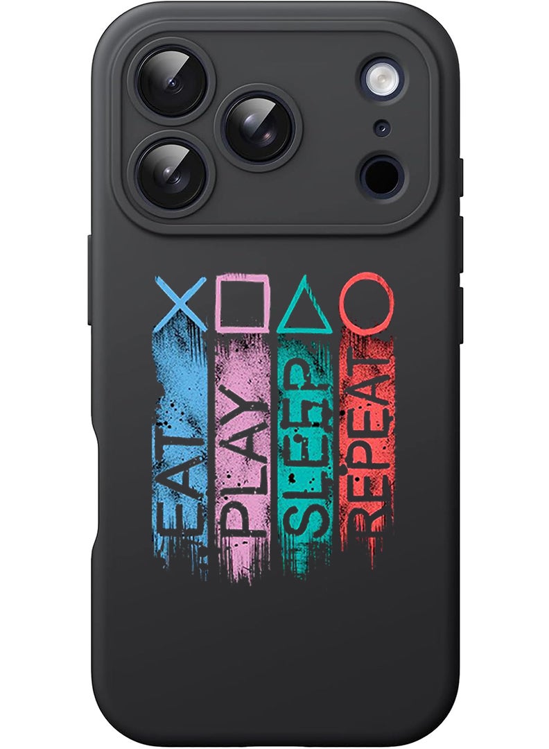 Theodor Protective Slim Fit Case Liquid Silicone Cover with Full Body Protection Anti-Scratch Shockproof Case For Apple iPhone 17 Pro Max (Black) Eat play sleep repeat - Image 1