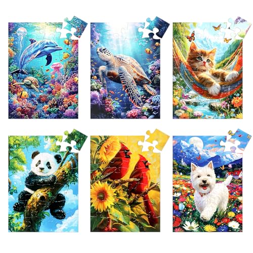 LELEMON 6 Packs 24 Large Piece Puzzles for SeniorsAnimals Puzzle for Seniors with DementiaTurtle Panda Cat Dolphin Bird Dog Easy Jigsaw Puzzle for Alzheimers Memory Games Dementia Activities - Image 1
