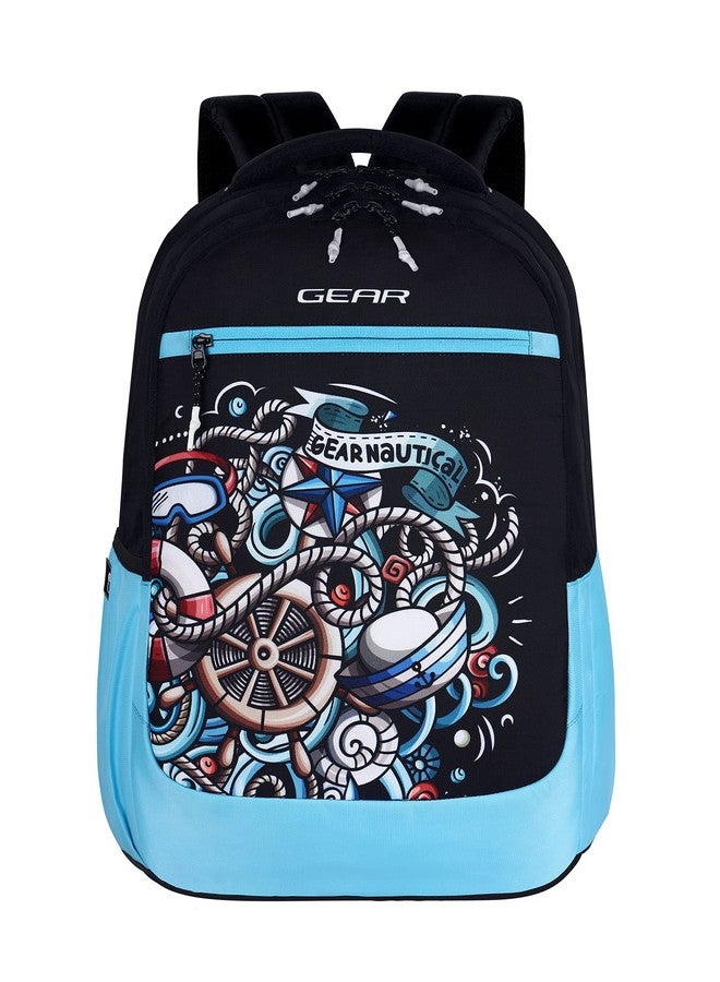 Gear Graffitti with Raincover Backpack 29 Ltrs Black-Blue School Backpack (BKPGRFTRC0105) - Image 1