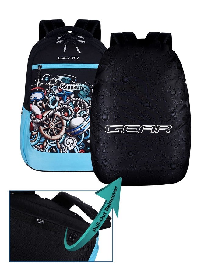 Gear Graffitti with Raincover Backpack 29 Ltrs Black-Blue School Backpack (BKPGRFTRC0105) - Image 2