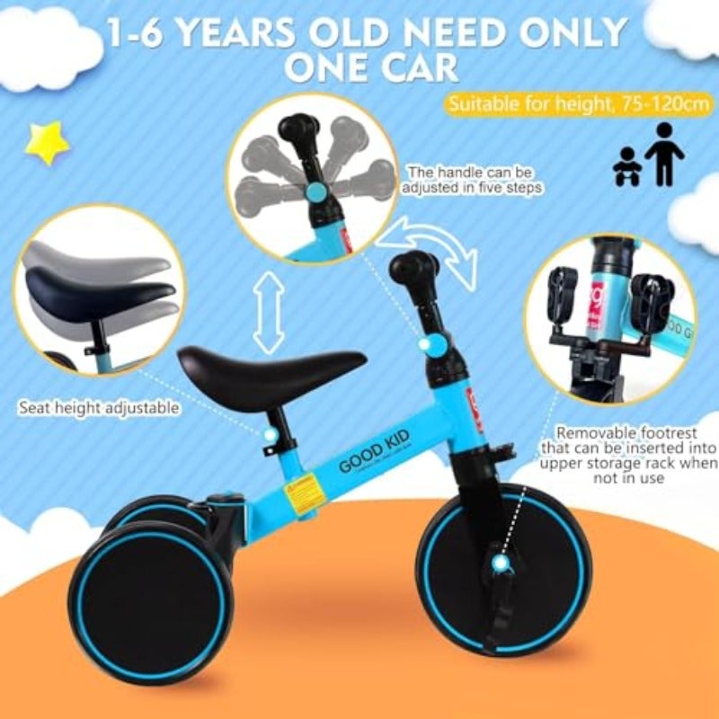 4 in 1 Balance Bike Tricycles for 1.5-5 Years Toddlers Trike with Adjustable Seat Indoor Outdoor Boys Girls First Birthday Gifts Blue - Image 3