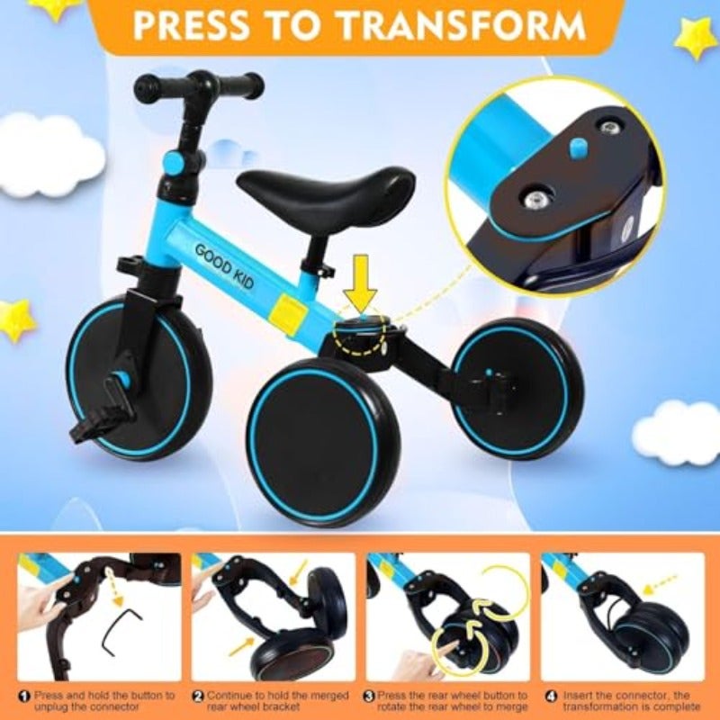 4 in 1 Balance Bike Tricycles for 1.5-5 Years Toddlers Trike with Adjustable Seat Indoor Outdoor Boys Girls First Birthday Gifts Blue - Image 2