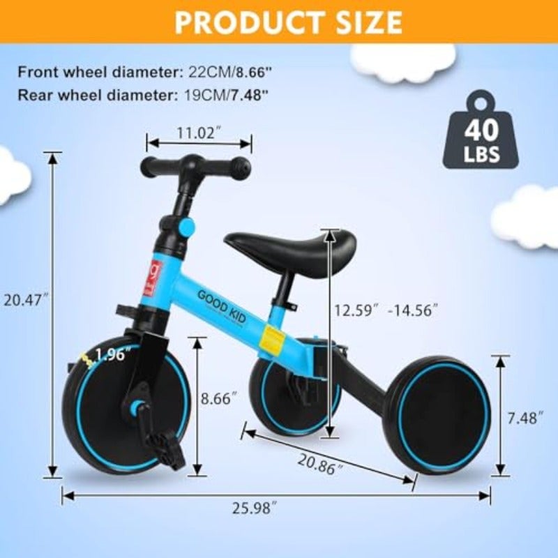 4 in 1 Balance Bike Tricycles for 1.5-5 Years Toddlers Trike with Adjustable Seat Indoor Outdoor Boys Girls First Birthday Gifts Blue - Image 4