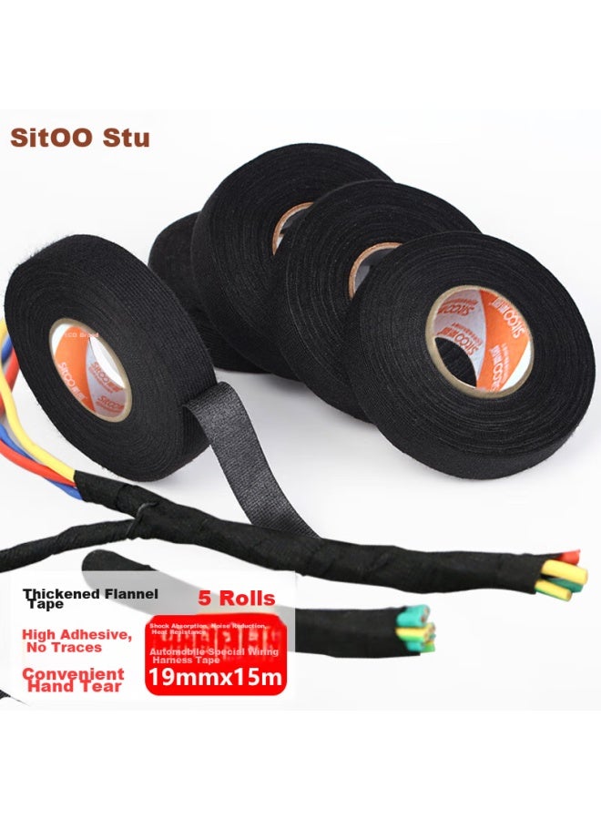 Sitoo Electrical Tape, Automotive Wiring Harness, Heat-resistant Engine Wrap, Noise Reduction, Insulation, Black Rubber Tape, Eliminates Unusual Sounds, 5 Rolls - Image 1