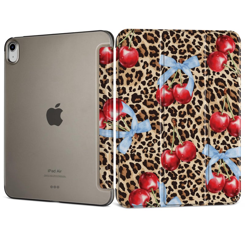 DONGKE for iPad Air 11-inch M3 2025 M2 2024, iPad Air 5th 2022 / 4th Generation 2020 10.9-inch, Slim Foldable Stand Hard PC Translucent Back Shell Smart Cover - [Auto Wake/Sleep] - Leopard - Image 1