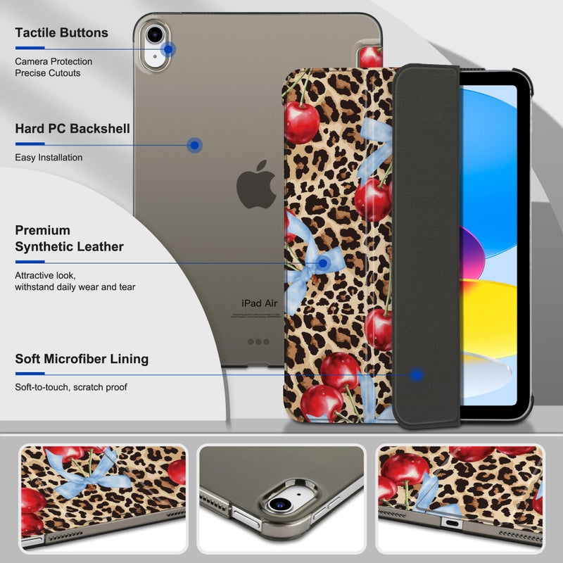 DONGKE for iPad Air 11-inch M3 2025 M2 2024, iPad Air 5th 2022 / 4th Generation 2020 10.9-inch, Slim Foldable Stand Hard PC Translucent Back Shell Smart Cover - [Auto Wake/Sleep] - Leopard - Image 5