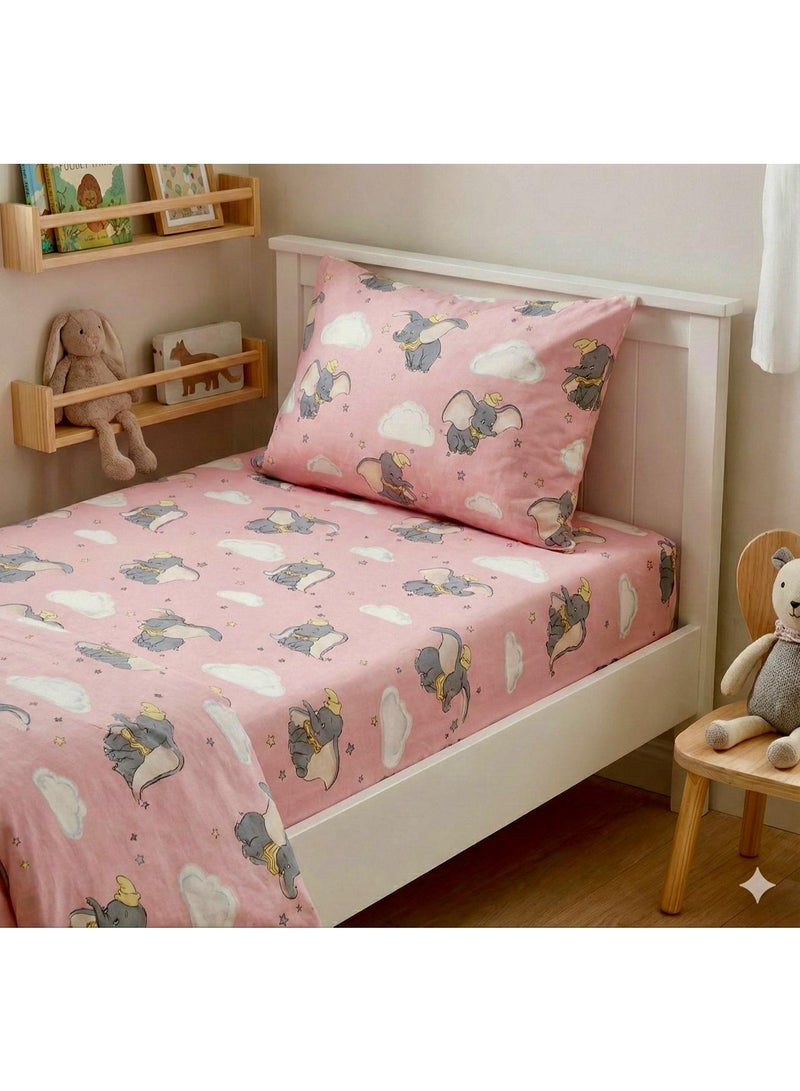 Yarlin-Bed Set (Kids-Fitted Bedsheet for 120 cm beds and Small Pillowcase (Elephant) Design