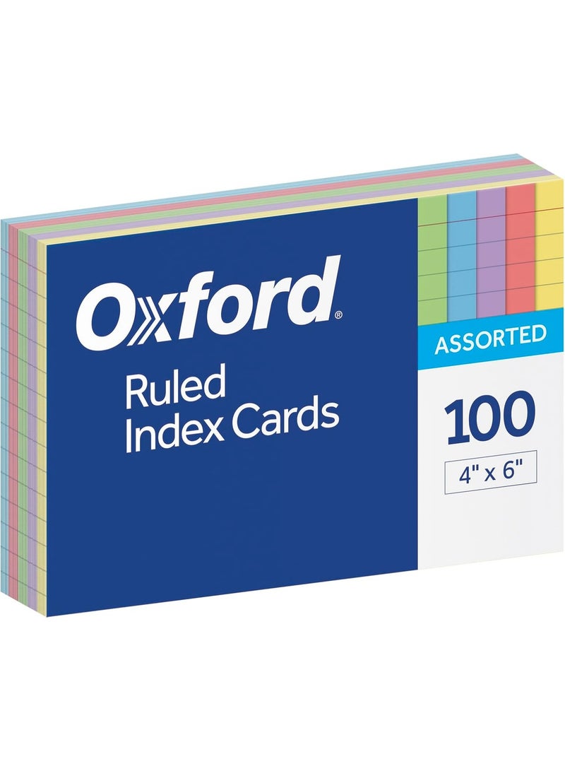 Oxford Ruled Color Index Cards, 4" x 6", Assorted Colors, 100 Per Pack (34610) - Image 1