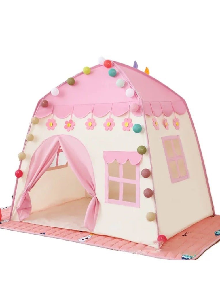 Kids Play Tent, Large Pink Flower Cabin Playhouse for Indoor Outdoor Use - Image 4