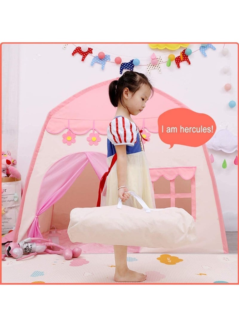 Kids Play Tent, Large Pink Flower Cabin Playhouse for Indoor Outdoor Use - Image 5