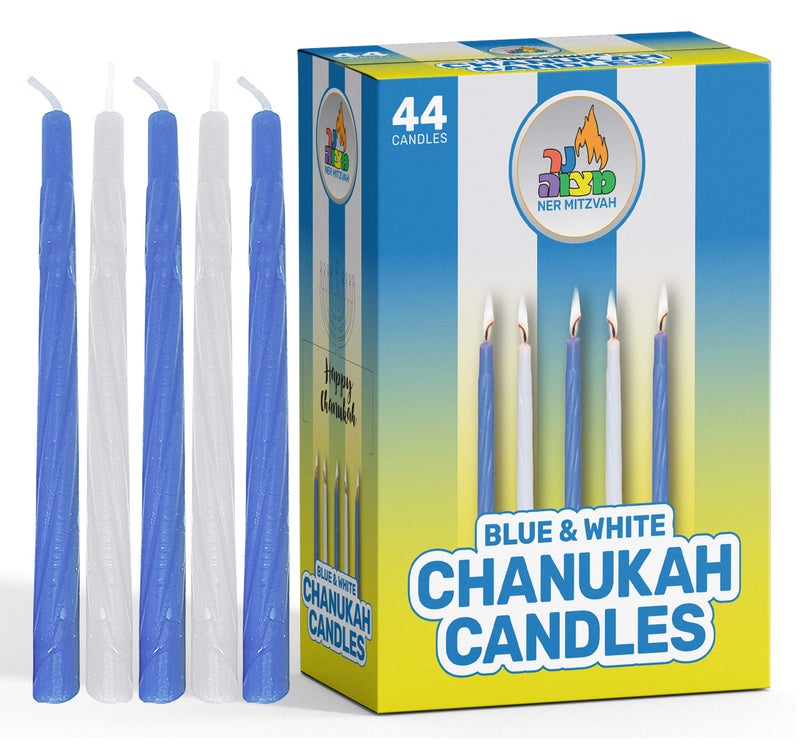 Ner Mitzvah Hanukkah Candles  Blue and White Chanukah Candle  Premium Quality Wax  44pk for All 8 Nights of Hanukkah