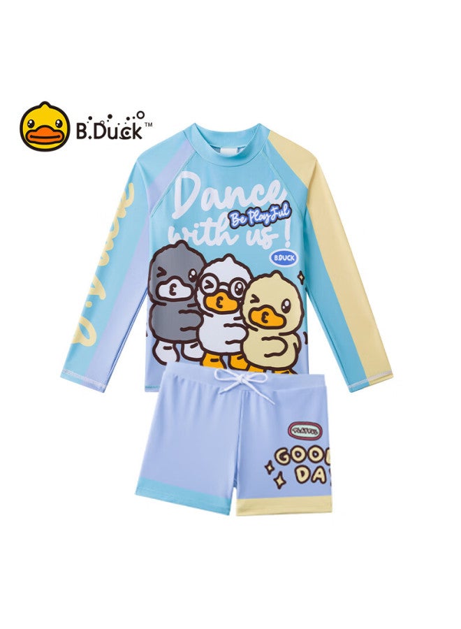 B.duck Kids' Two-piece Swimsuit For Boys Cartoon Long Sleeve Diving Suit Mint Blue Green 140 - Image 1