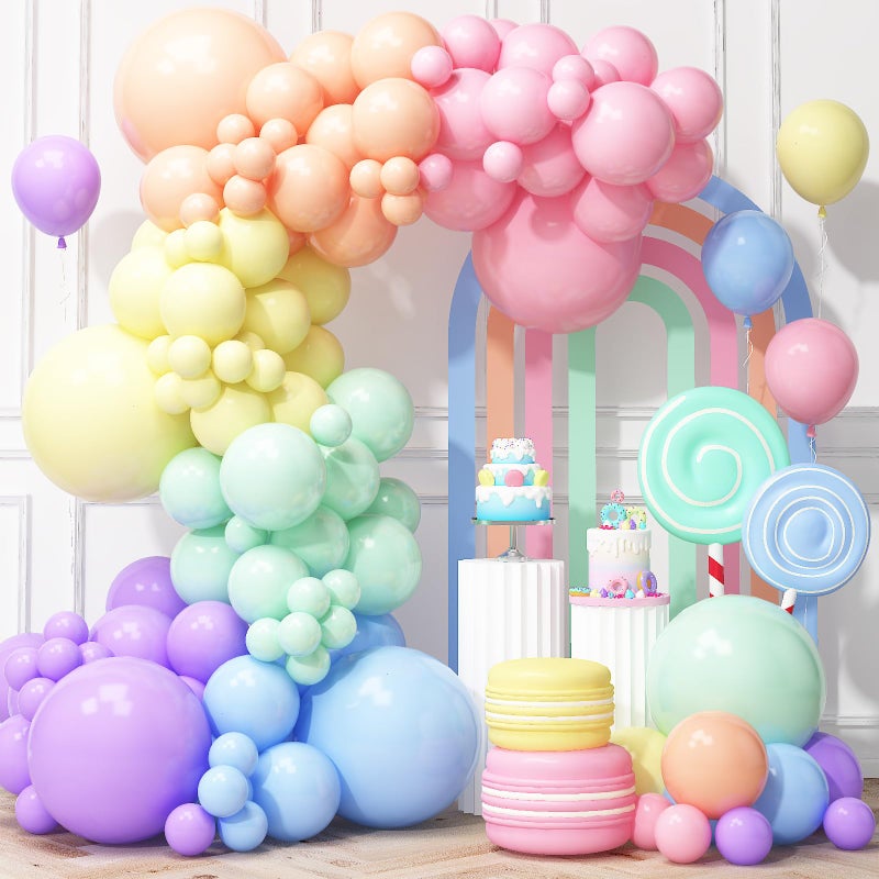 Haolongfa Pastel Rainbow Balloons Arch Garland Kit, Macaron Easter Balloon Arch Kit,18/12/5 In Pastel Spring Balloon Arch for Spring Easter Party Unicorn Birthday Party, Baby Shower Supplies - Image 1