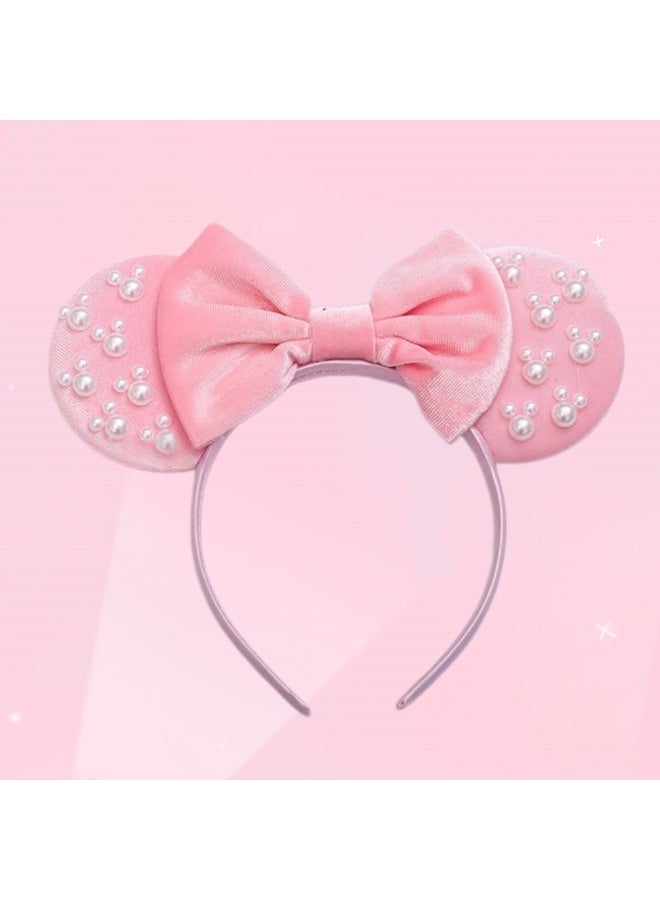 Minnie Mouse Disney Minnie Mouse Ears Headband with Pearl Embellishments, Velvet Bow Comfortable Hair Hoop for Theme Park, Women & Kids - Image 1