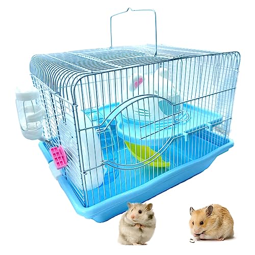 MUYG 2Tier Portable Hamster Cage and Habitats Travel Metal Mouse Cages with Free Water Bottle Houses and Exercise Wheel for Any Breed of Hamster and Small Animal 146x110x118inch Blue - Image 2