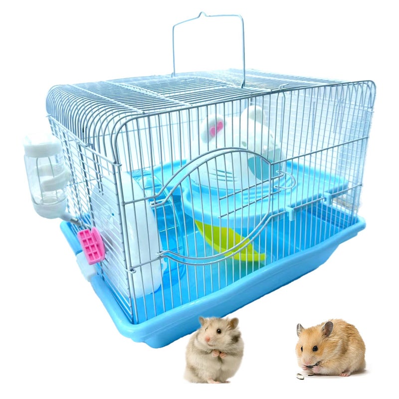 MUYG 2Tier Portable Hamster Cage and Habitats Travel Metal Mouse Cages with Free Water Bottle Houses and Exercise Wheel for Any Breed of Hamster and Small Animal 146x110x118inch Blue - Image 3