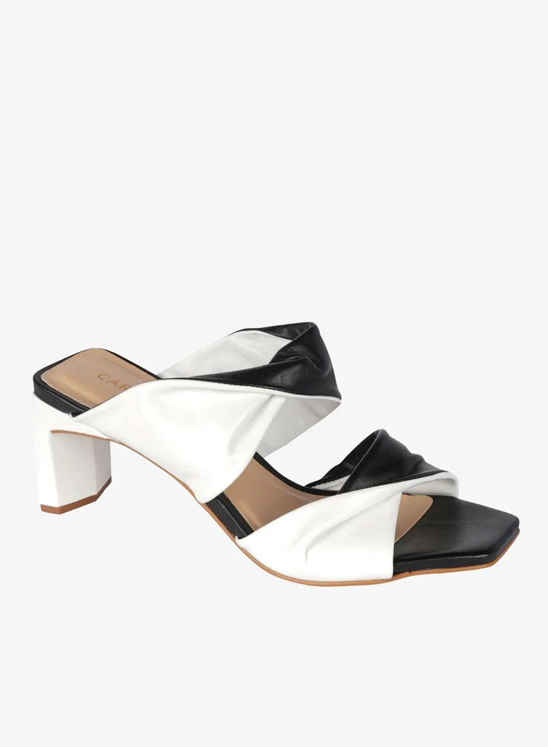 كارانو كارانو نسائي مفتوح سهل الارتداء بكعب رفيع بتصميم لولبي مزدوج جلد