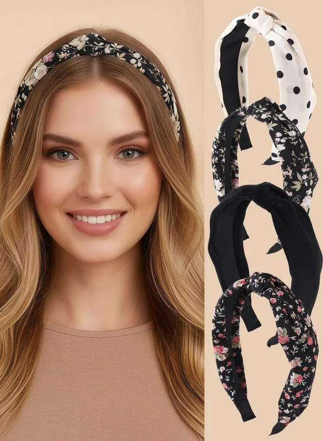 تايك تو Set of 4 - Flower Print Knot Headband