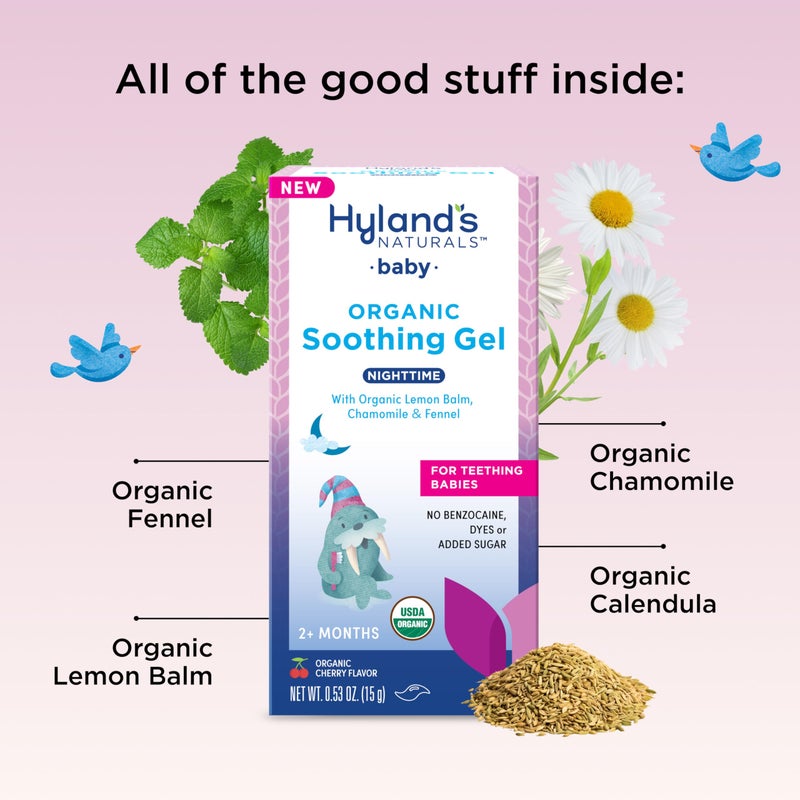 Hyland's جل مهدئ ليلي عضوي للأطفال من هايلاند، مع البابونج، والقطيفة، والشمر، جل مهدئ لعدم الراحة الفموية، سهل التطبيق، للأعمار من 2 شهر وما فوق، 0.53 أونصة - Image 3