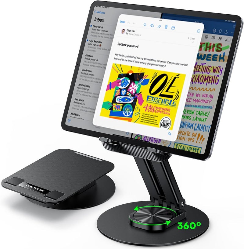 Omoton Tablet Stand for iPad, Adjustable Tablet Holder for Desk, Portable Monitor Stand Compatible with 4-15.6" Tablets Kindle Such as iPad Pro 11, 10.2, 13, Air/Mini - Image 1