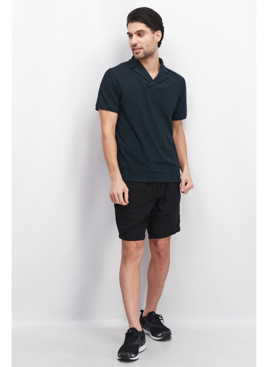 Kenneth Cole - Men Spread Collar Short Sleeve Plain Polo Shirt, Navy - Image 1