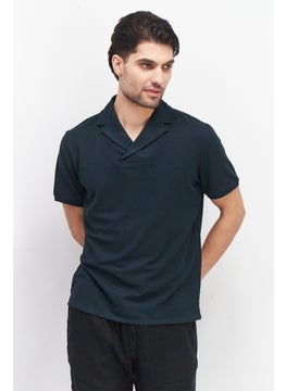 Men Spread Collar Short Sleeve Plain Polo Shirt, Navy