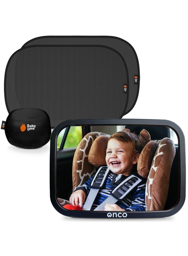 Onco Baby Car Mirror & Car Window Shades Bundle (18.9″ × 12″) - UPF 50+ Window Shade, 100% Shatter-Proof Car Mirror for Baby, Universal Shades & Mirror - Image 1