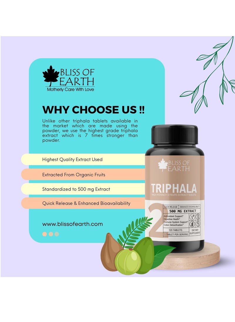 BLISS OF EARTH - Triphala Extract Tablets 500mg For Daily Detoxifying Cleansing Great for Digestive Health 60 Tablets - Image 1