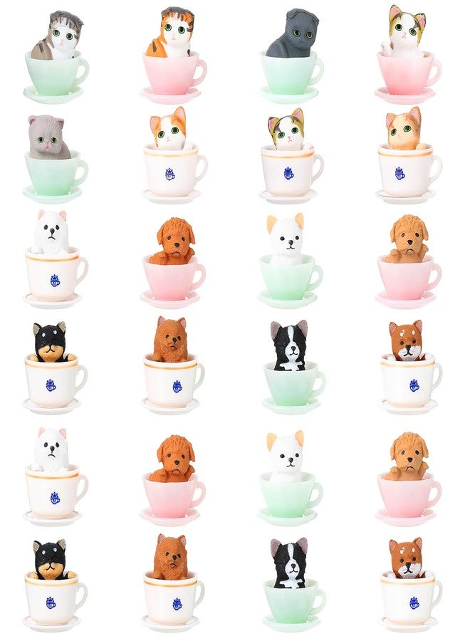 Sratte 24 Pcs Cat Dog Figurines Playset Miniature Resin Puppy Kitten Figures Cute Teacup Dog Cat Cake Topper Realistic DIY Mini Animals Coffeecup Pets for Birthday Gift Micro Landscape Craft Ornament - Image 1
