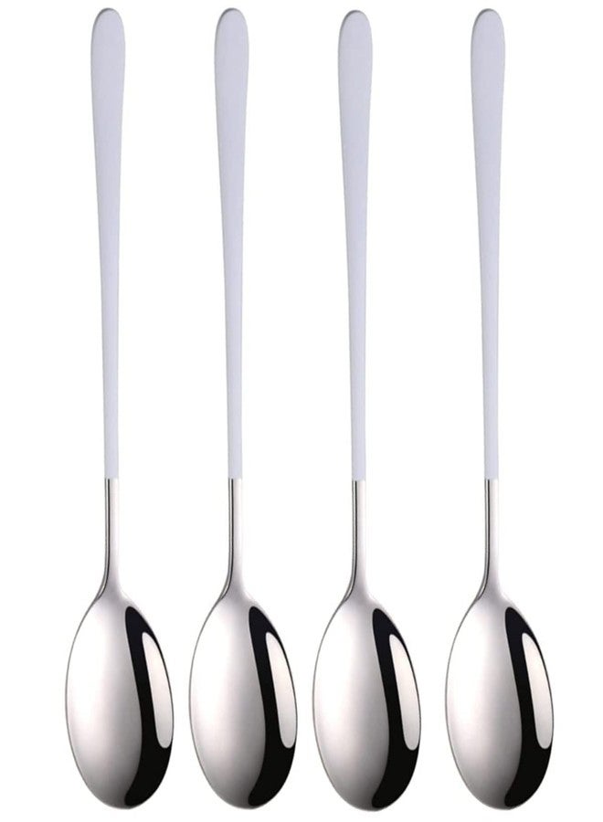 KOOSHLO Stainless Steel Soup Spoon Set | Cutlery Soup Spoon Set,304 Stainless Steel Ice Cream Soup Spoons Coffee Spoons,Gold Small Round Spoon,Household Tableware Set (White) - Image 2