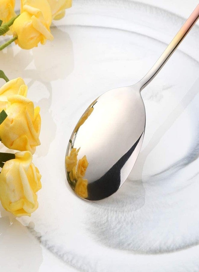 KOOSHLO Stainless Steel Soup Spoon Set | Cutlery Soup Spoon Set,304 Stainless Steel Ice Cream Soup Spoons Coffee Spoons,Gold Small Round Spoon,Household Tableware Set (White) - Image 1