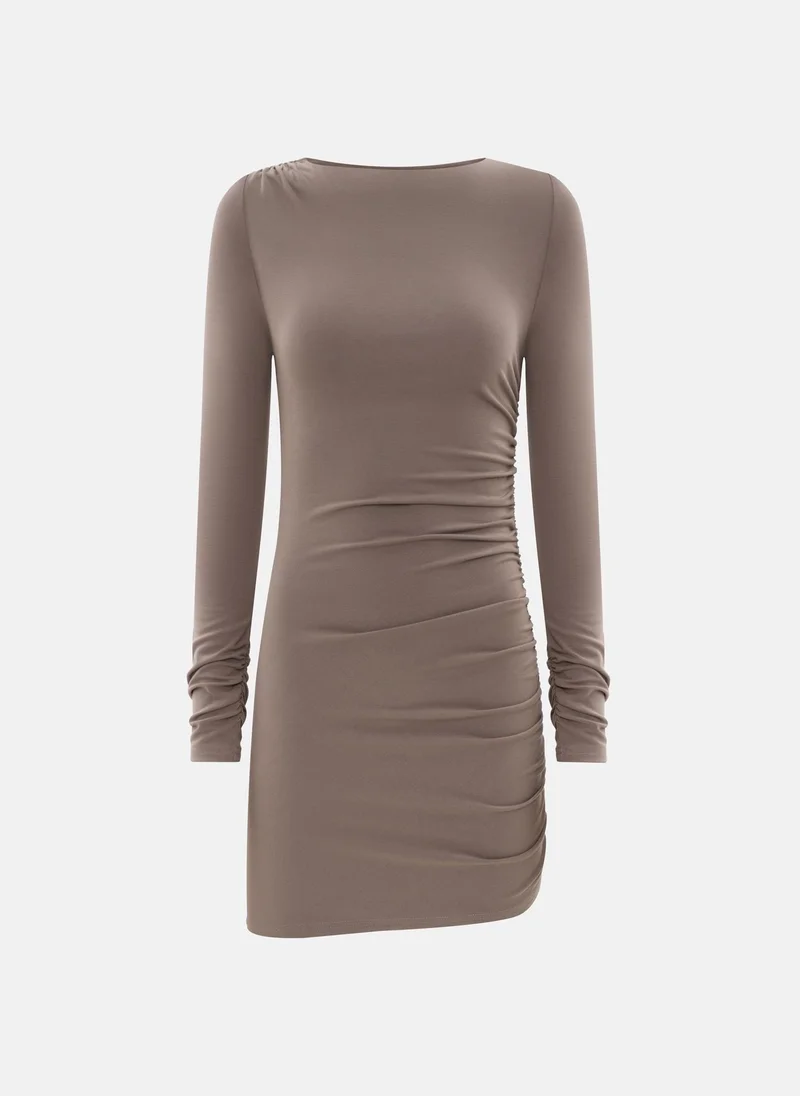 ليتشي فستان قصير من الفيسكوز مع طيات صغيرة غير متماثلة