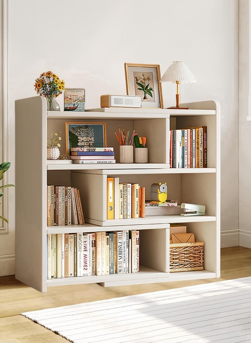 Generic Bookcase 4 Tier Storage Cabinet Scalable Bookshelf Extendable Length 60-110cm Floor Standing Open Display Storage Rack Kitchen Storage Shelf for Library,Home,Office,(White) - Image 1