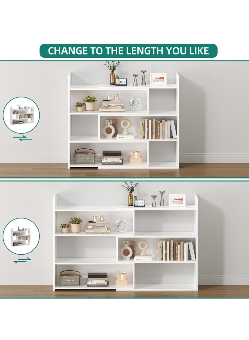 Generic Bookcase 4 Tier Storage Cabinet Scalable Bookshelf Extendable Length 60-110cm Floor Standing Open Display Storage Rack Kitchen Storage Shelf for Library,Home,Office,(White) - Image 4