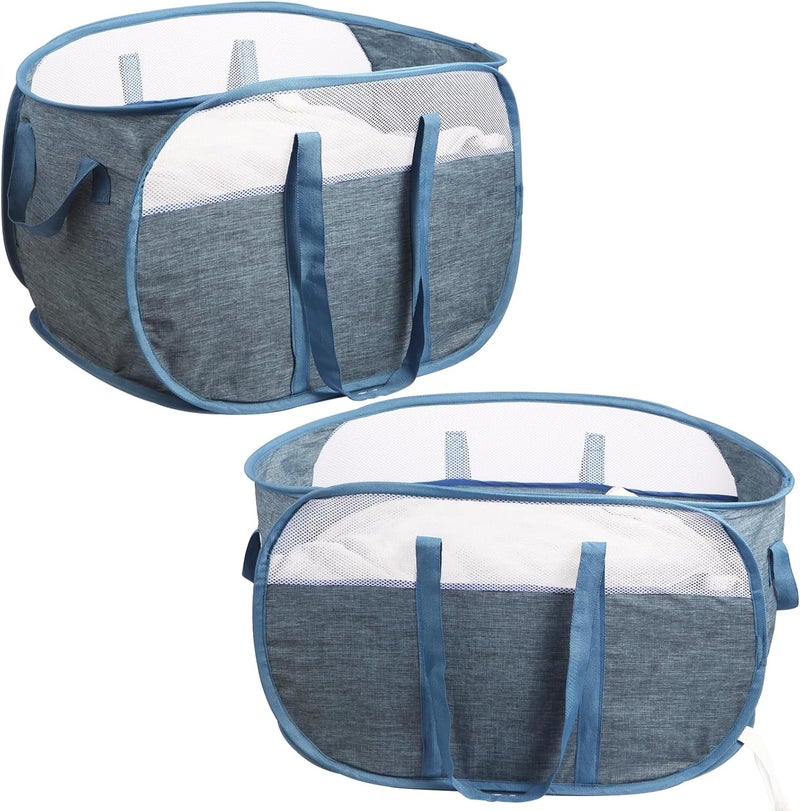 BATTOO 2 Pcs Collapsible Laundry Baskets, Tear Proof Pop Up Laundry Hamper with Dual Handles, Durable Foldable Laundry Basket, Easy to Carry Laundry Hamper for Home, Laundry Room, Bedroom, Dorm, Travel Blue - Image 1