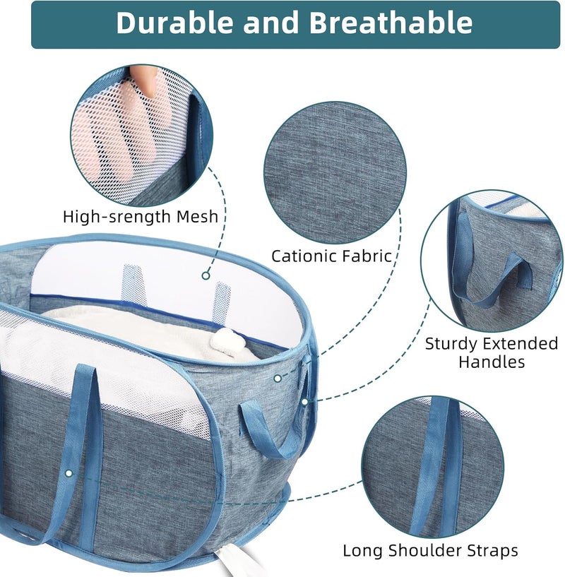 BATTOO 2 Pcs Collapsible Laundry Baskets, Tear Proof Pop Up Laundry Hamper with Dual Handles, Durable Foldable Laundry Basket, Easy to Carry Laundry Hamper for Home, Laundry Room, Bedroom, Dorm, Travel Blue - Image 4